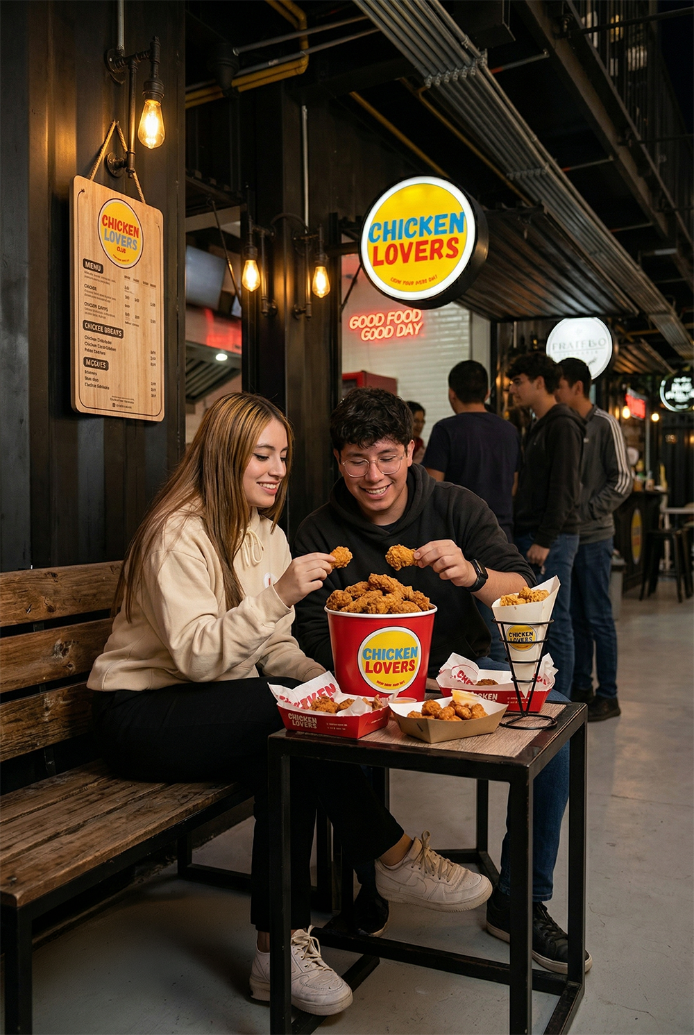 Nuestra gente disfrutando pollo con pasión