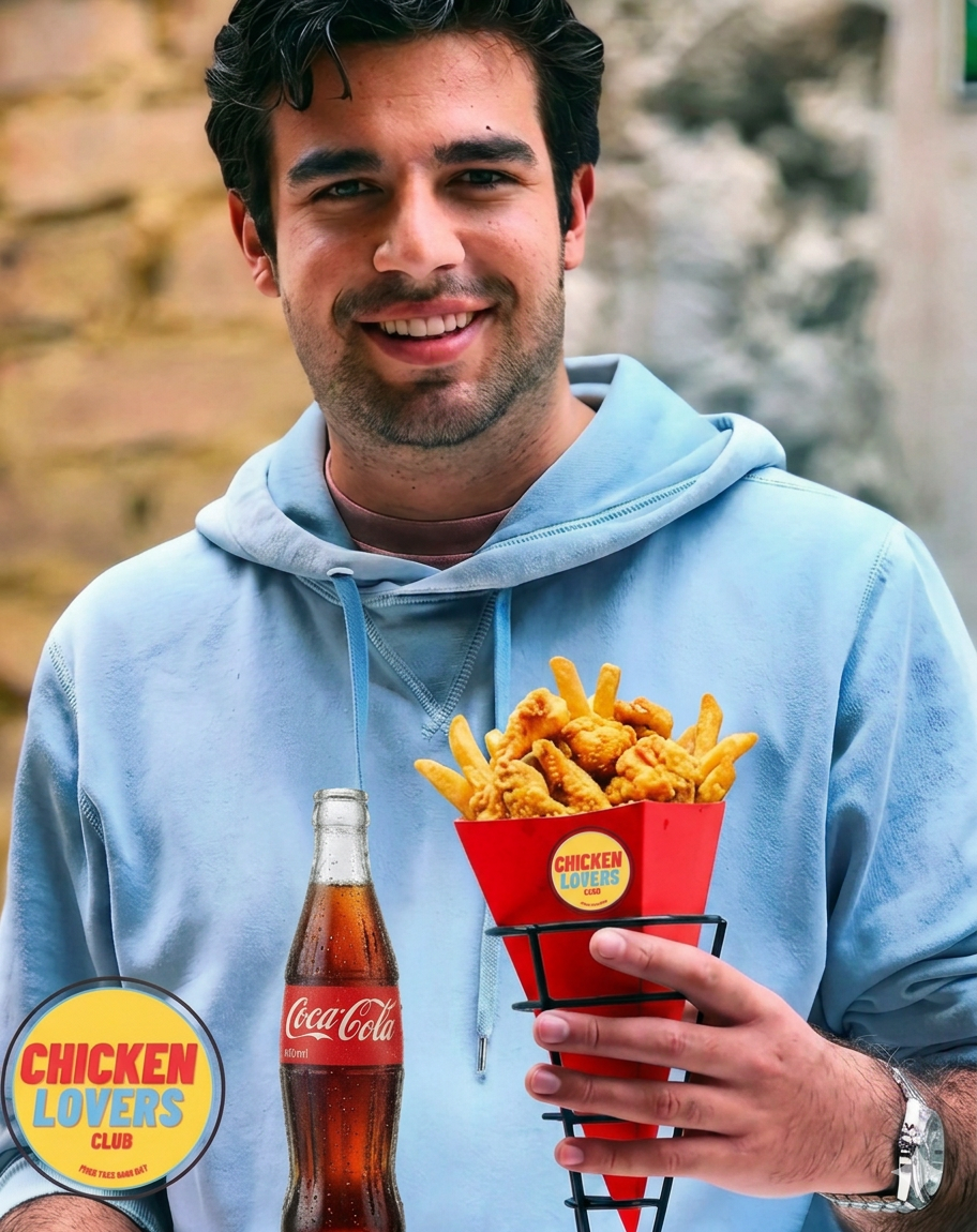 Cliente feliz disfrutando Chicken Lovers